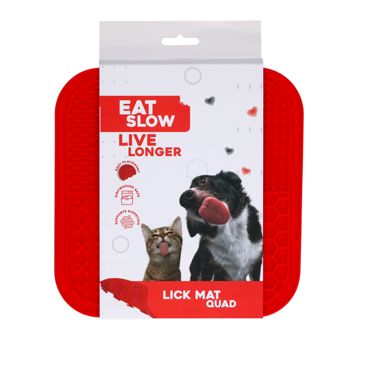 EAT SLOW LIVE LONGER LICK MAT QUAD RED