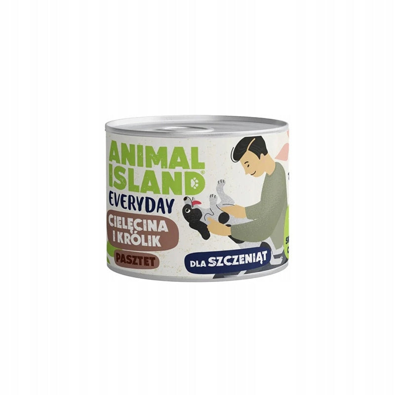 ANIMAL ISLAND MOKRA KARMA DLA PSA EVERYDAY JUNIOR CIELĘCINA Z KRÓLIKIEM 185G