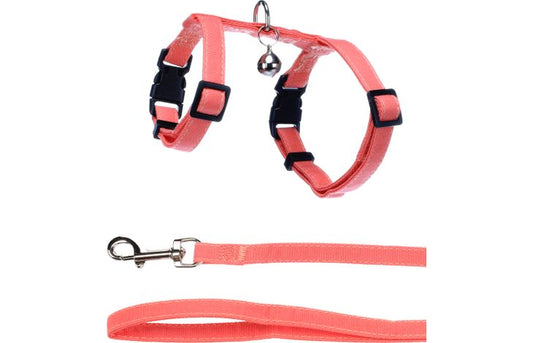 FLAMINGO CAT HARNESS WITH LEASH KITTEN LOMI SALMON PINK 15-22CM 20-30CM 120CM 10MM