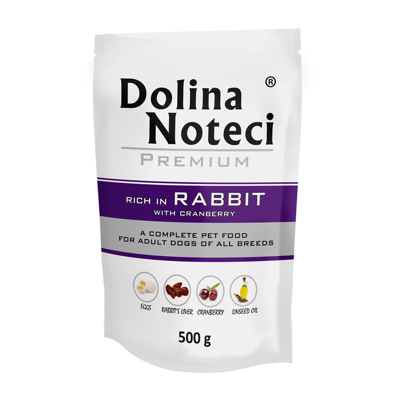 DOLINA NOTECI PREMIUM MOKRA KARMA DLA PSA BOGATA W KRÓLIKA Z ŻURAWINĄ 500G