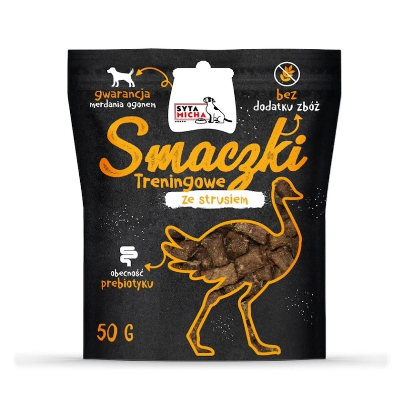 SYTA MICHA BLACK PRZYSMAKI DLA PSA SMACZKI TRENINGOWE ZE STRUSIEM 50G