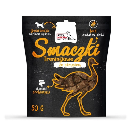 SYTA MICHA BLACK PRZYSMAKI DLA PSA SMACZKI TRENINGOWE ZE STRUSIEM 50G