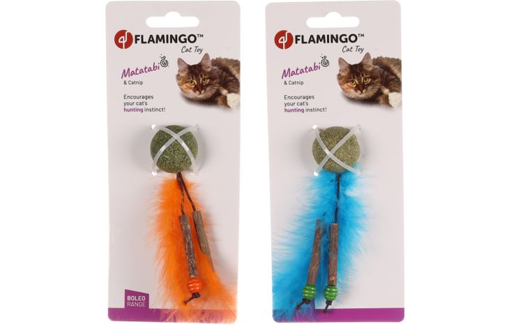 FLAMINGO CT BOLEO + CATNIP + FEATHERS ORANGE/BLUE 14CM