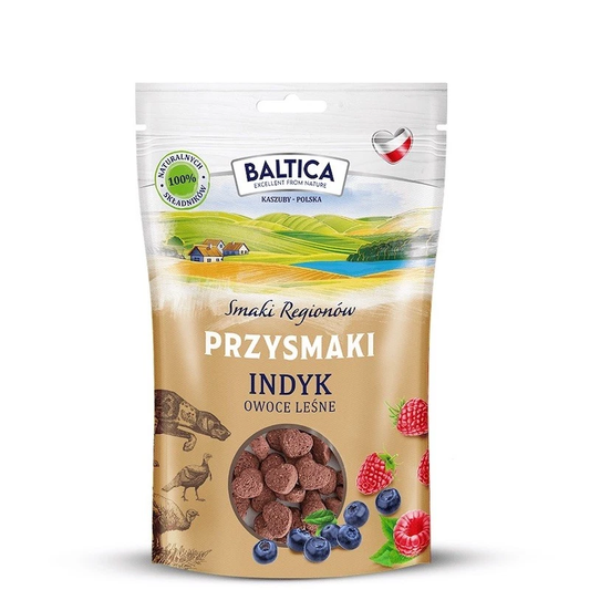 BALTICA SMAKI REGIONÓW PRZYSMAKI DLA PSA INDYK Z OWOCAMI LEŚNYMI 100G