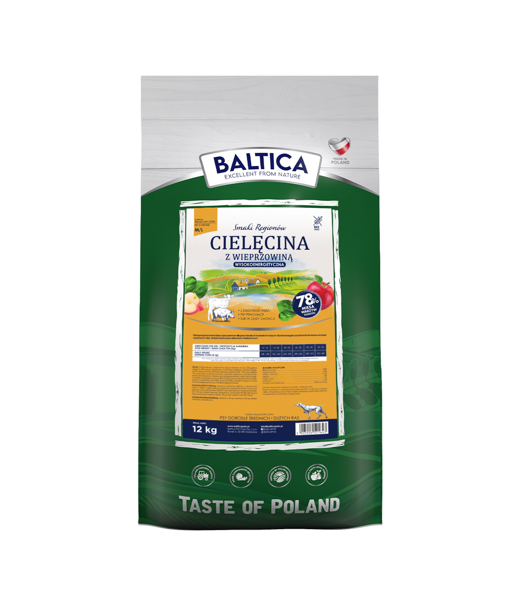 BALTICA SMAKI REGIONÓW SUCHA KARMA DLA PSA CIELĘCINA Z WIEPRZOWINĄ M/L 12KG