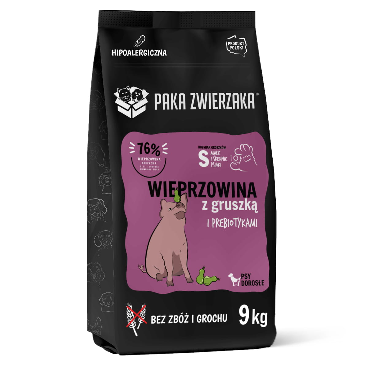 PAKA ZWIERZAKA SUCHA KARMA DLA PSA WIEPRZOWINA Z GRUSZKĄ S 9 KG