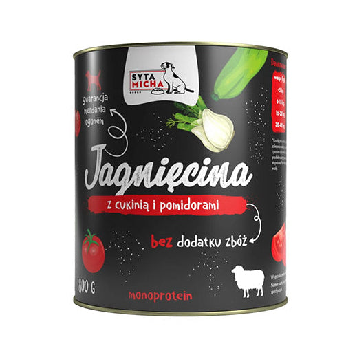 SYTA MICHA MOKRA KARMA DLA PSA JAGNIĘCINA Z CUKINIĄ I POMIDORAMI 800G
