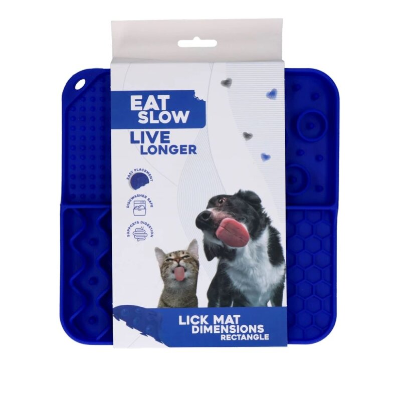EAT SLOW LIVE LONGER LICK MAT DIMENSIONS RECTANGLE BLUE