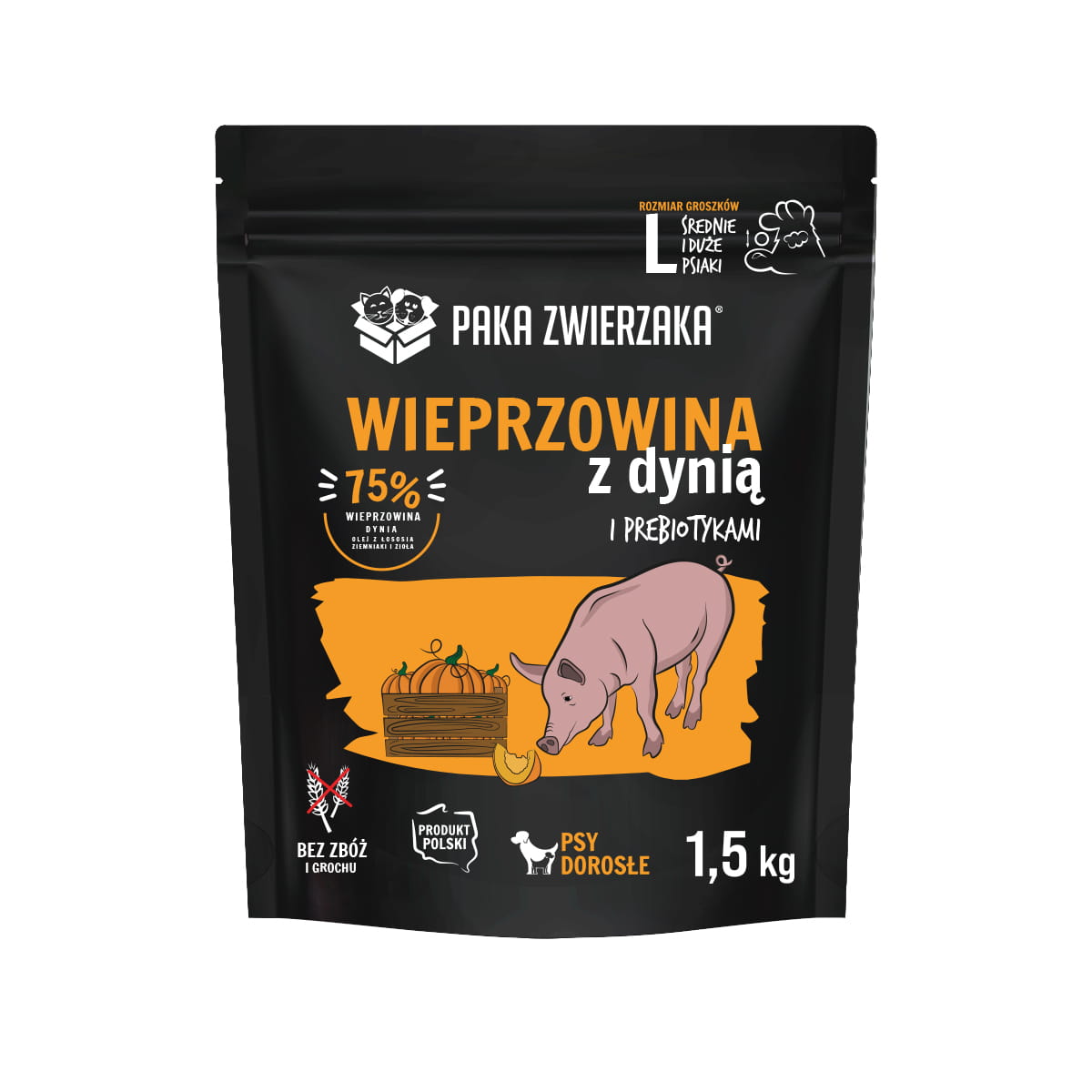 PAKA ZWIERZAKA SUCHA KARMA DLA PSA WIEPRZOWINA Z DYNIĄ L 1,5KG