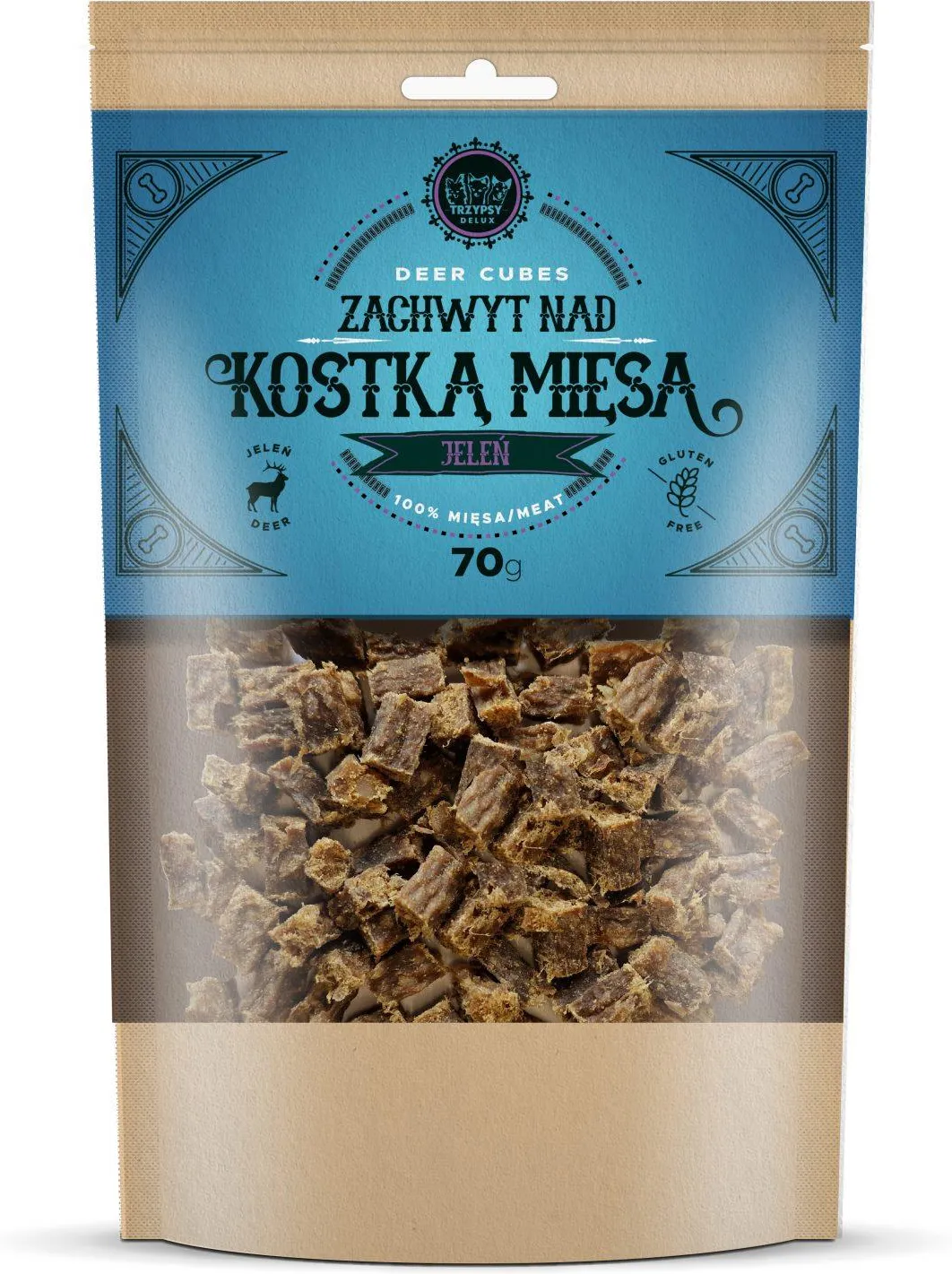 HAPPY SNACKY ZACHWYT NAD KOSTKĄ MIĘSA PRZYSMAKI DLA PSA Z JELENIA 70G