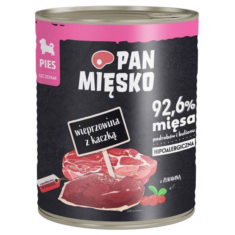 PAN MIĘSKO JUNIOR MOKRA KARMA DLA PSA WIEPRZOWINA Z KACZKĄ 800G