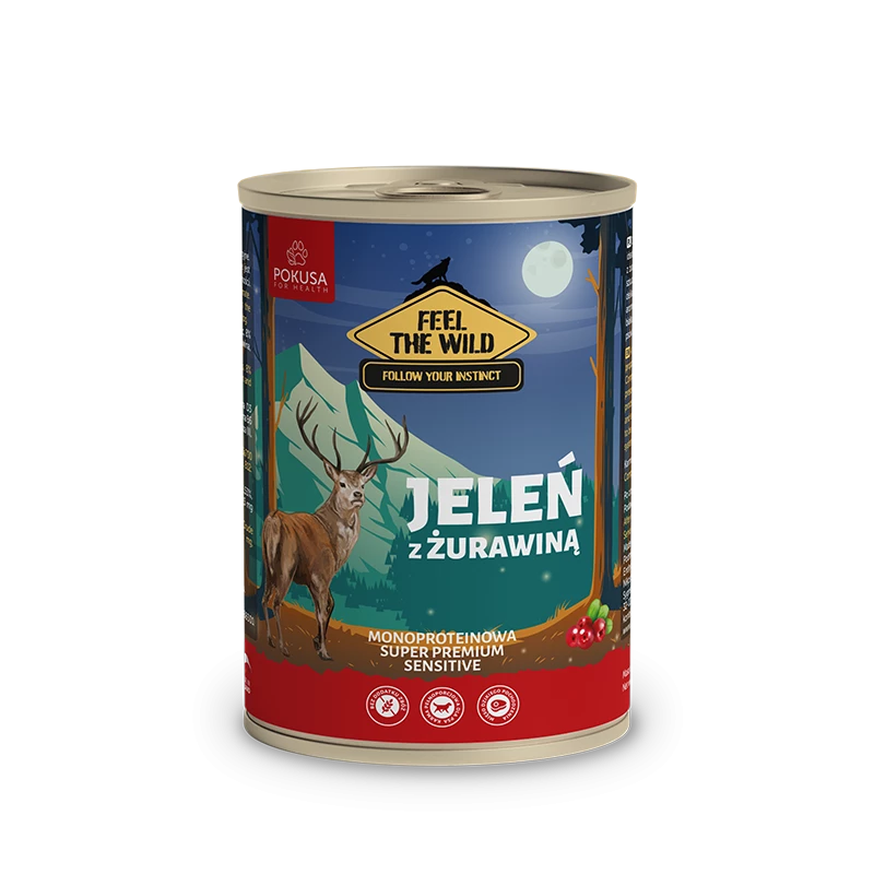 POKUSA FEEL THE WILD MOKRA KARMA DLA PSA JELEŃ Z ŻURAWINĄ 800G
