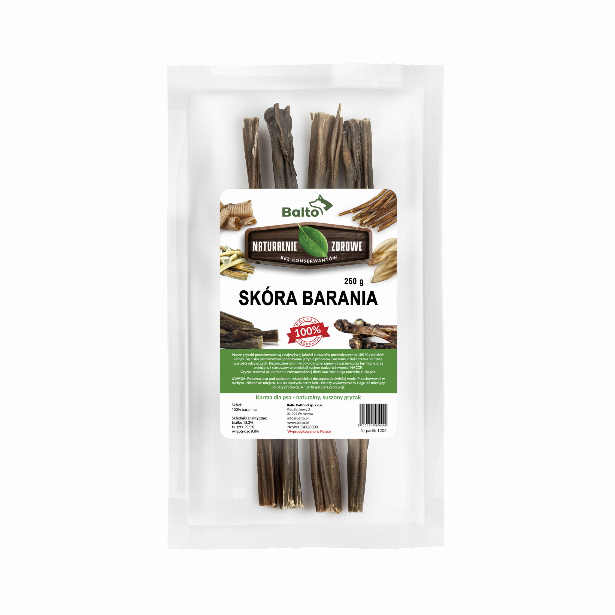 BALTO GRYZAK DLA PSA SKÓRA BARANIA 250G