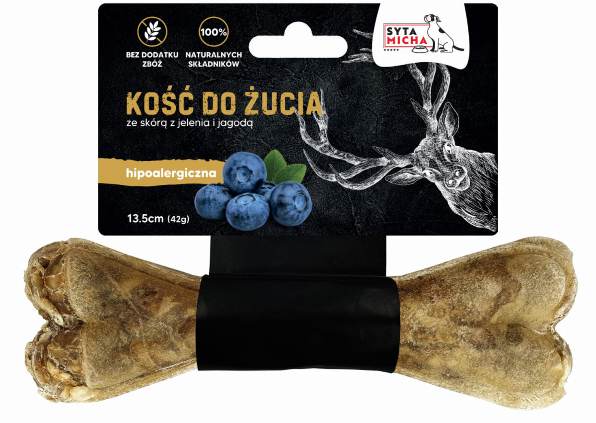 SYTA MICHA GRYZAK DLA PSA KOŚĆ HIPOALERGICZNA JELEŃ Z JAGODAMI 13,5CM