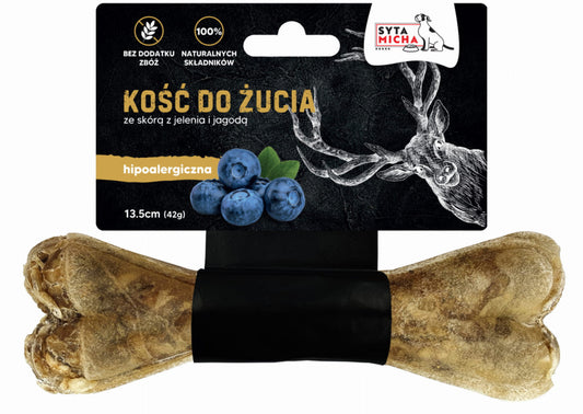 SYTA MICHA GRYZAK DLA PSA KOŚĆ HIPOALERGICZNA JELEŃ Z JAGODAMI 13,5CM