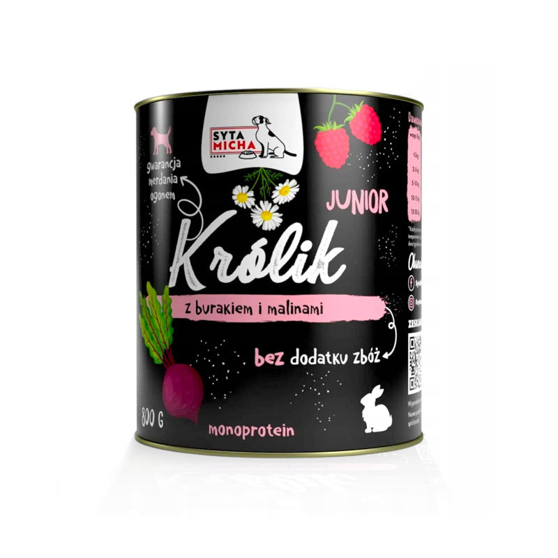SYTA MICHA JUNIOR MOKRA KARMA DLA PSA KRÓLIK Z BURAKIEM I MALINAMI 800G