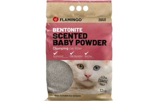 FLAMINGO CAT LITTER BENTONITE EUR BABY POWDER COARSE-GRAINED 12KG