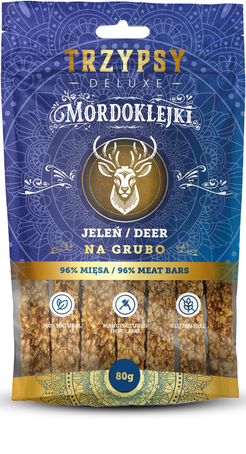 HAPPY SNACKY TRZYPSY DLA PSA MORDOKLEJKI NA GRUBO Z JELENIA 80G
