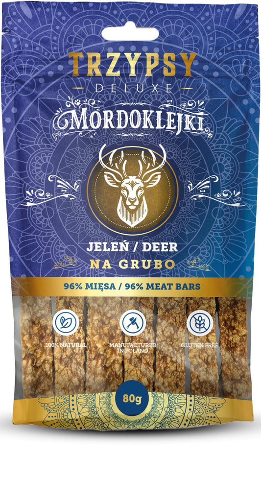 HAPPY SNACKY TRZYPSY DLA PSA MORDOKLEJKI NA GRUBO Z JELENIA 80G