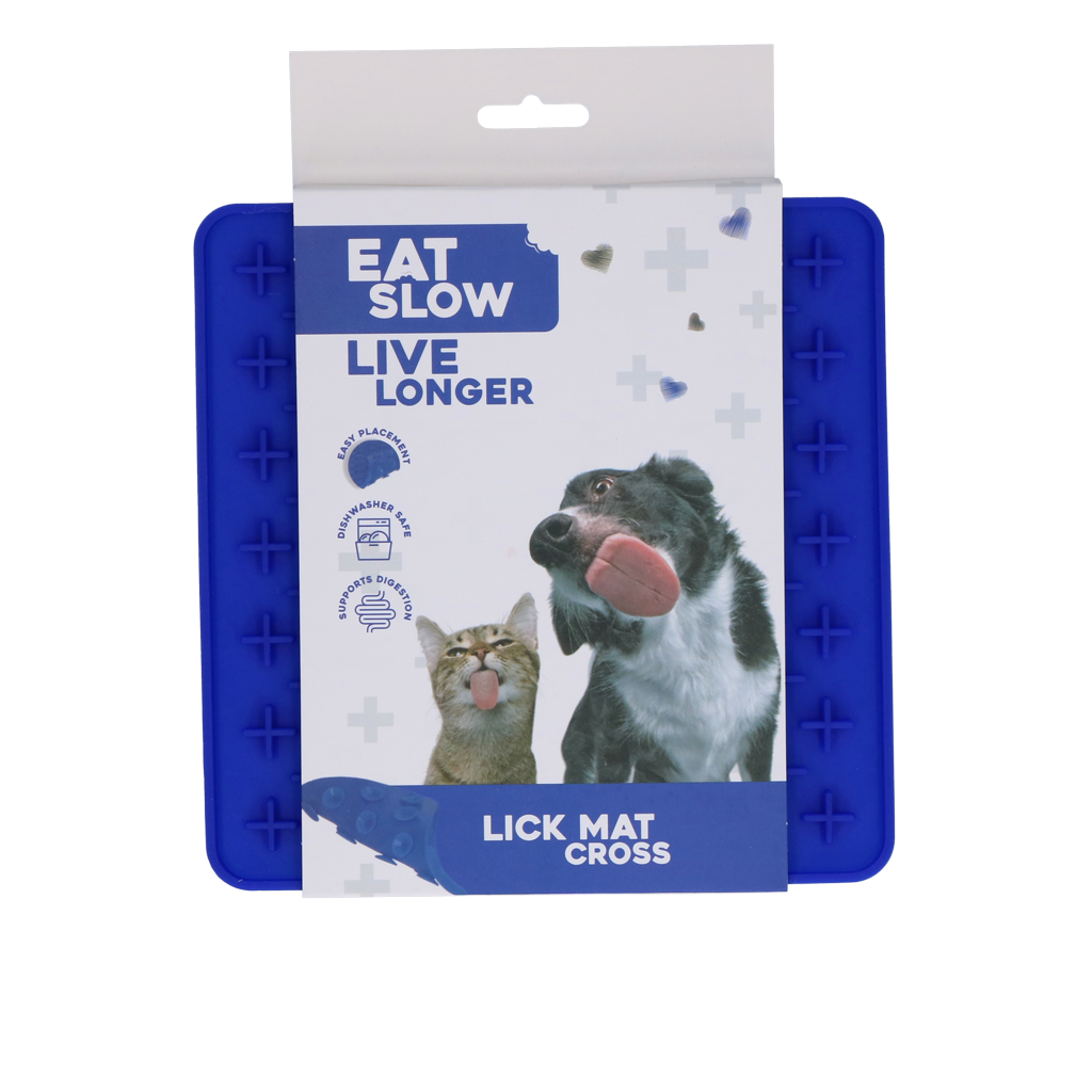 EAT SLOW LIVE LONGER LICK MAT CROSS BLAUW