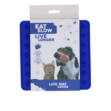 EAT SLOW LIVE LONGER LICK MAT CROSS BLAUW