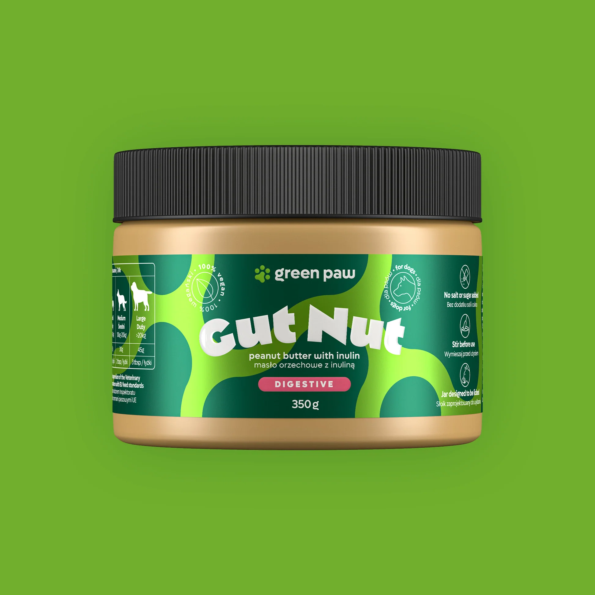 GREEN PAW GUT NUT 350G - NATURALNE MASŁO ORZECHOWE DLA PSÓW 350G