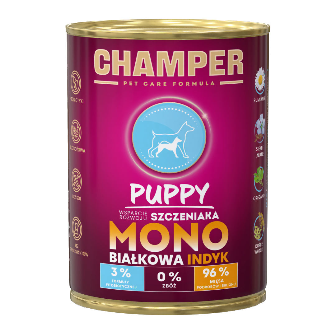 CHAMPER MOKRA KARMA DLA PSA PUPPY MONOBIAŁKOWA INDYK 400 G