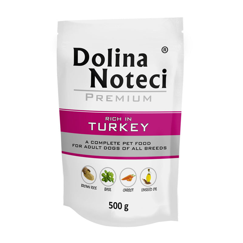 DOLINA NOTECI PREMIUM MOKRA KARMA DLA PSA BOGATA W INDYKA 500G