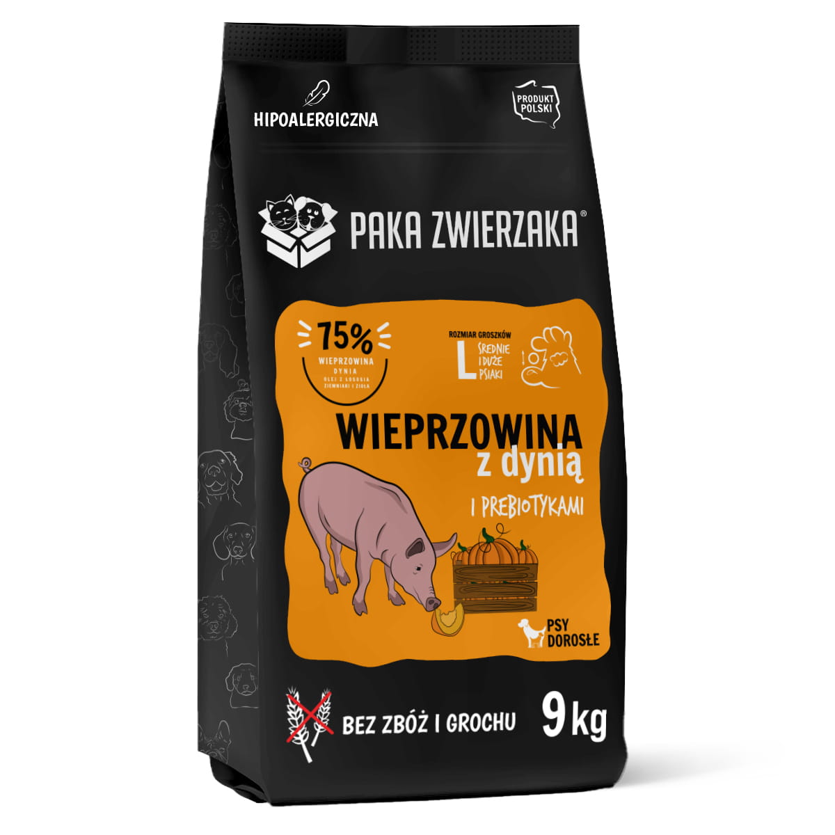 PAKA ZWIERZAKA SUCHA KARMA DLA PSA WIEPRZOWINA Z DYNIĄ L 9KG