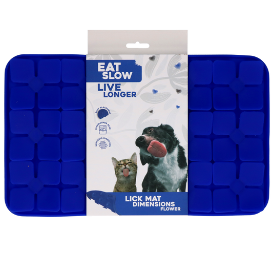 EAT SLOW LIVE LONGER LICK MAT DIMENSIONS FLOWER BLUE