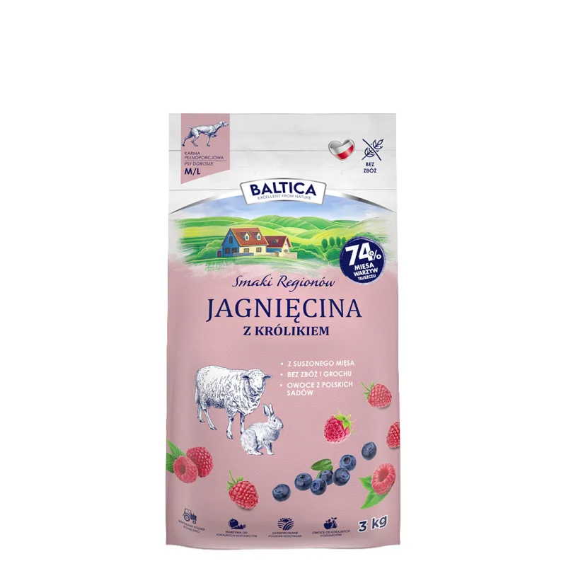 BALTICA SMAKI REGIONÓW SUCHA KARMA DLA PSA JAGNIĘCINA Z KRÓLIKIEM M/L 3KG