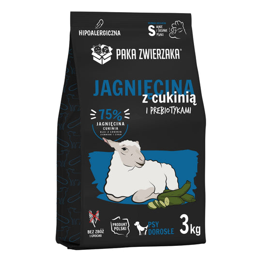 PAKA ZWIERZAKA SUCHA KARMA DLA PSA JAGNIĘCINA Z CUKINIĄ S 3KG