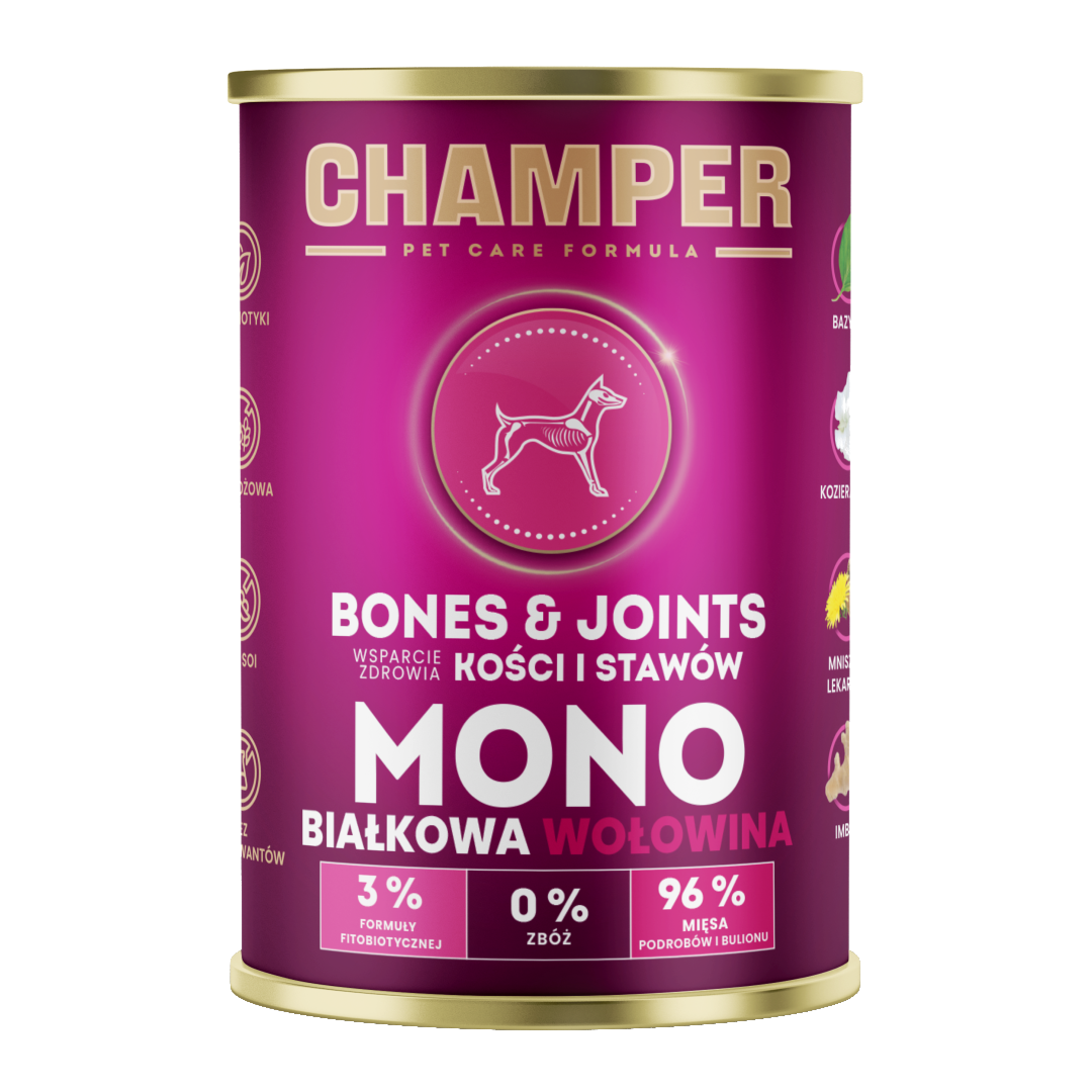 CHAMPER MOKRA KARMA DLA PSA BONES&JOINTS MONOBIAŁKOWA WOŁOWINA 400G