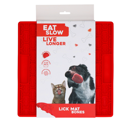 EAT SLOW LIVE LONGER LICK MAT BONES RED