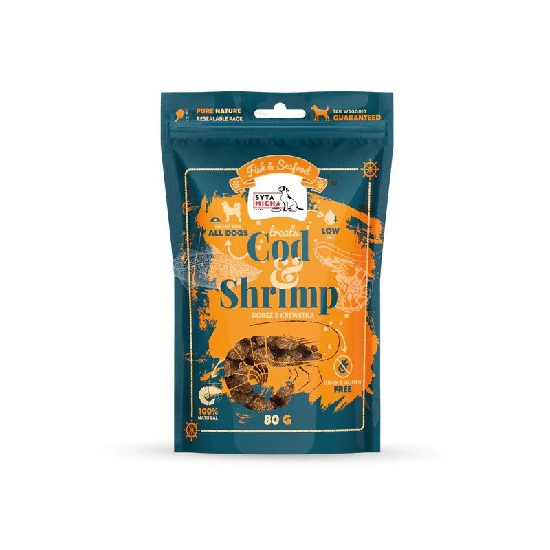 SYTA MICHA FISH & SEA FOOD PRZYSMAKI DLA PSA DORSZ Z KREWETKĄ 80G