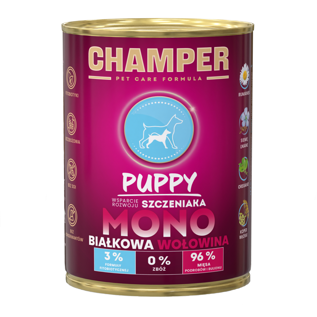 CHAMPER MOKRA KARMA DLA PSA PUPPY MONOBIAŁKOWA  WOŁOWINA 400G