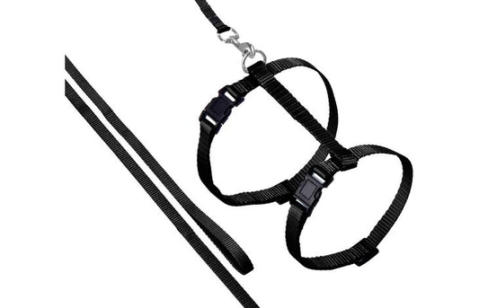 FLAMINGO CAT HARNESS WITH LEASH ZIGGI BLACK 22-36CM 27-46CM 110CM 10MM