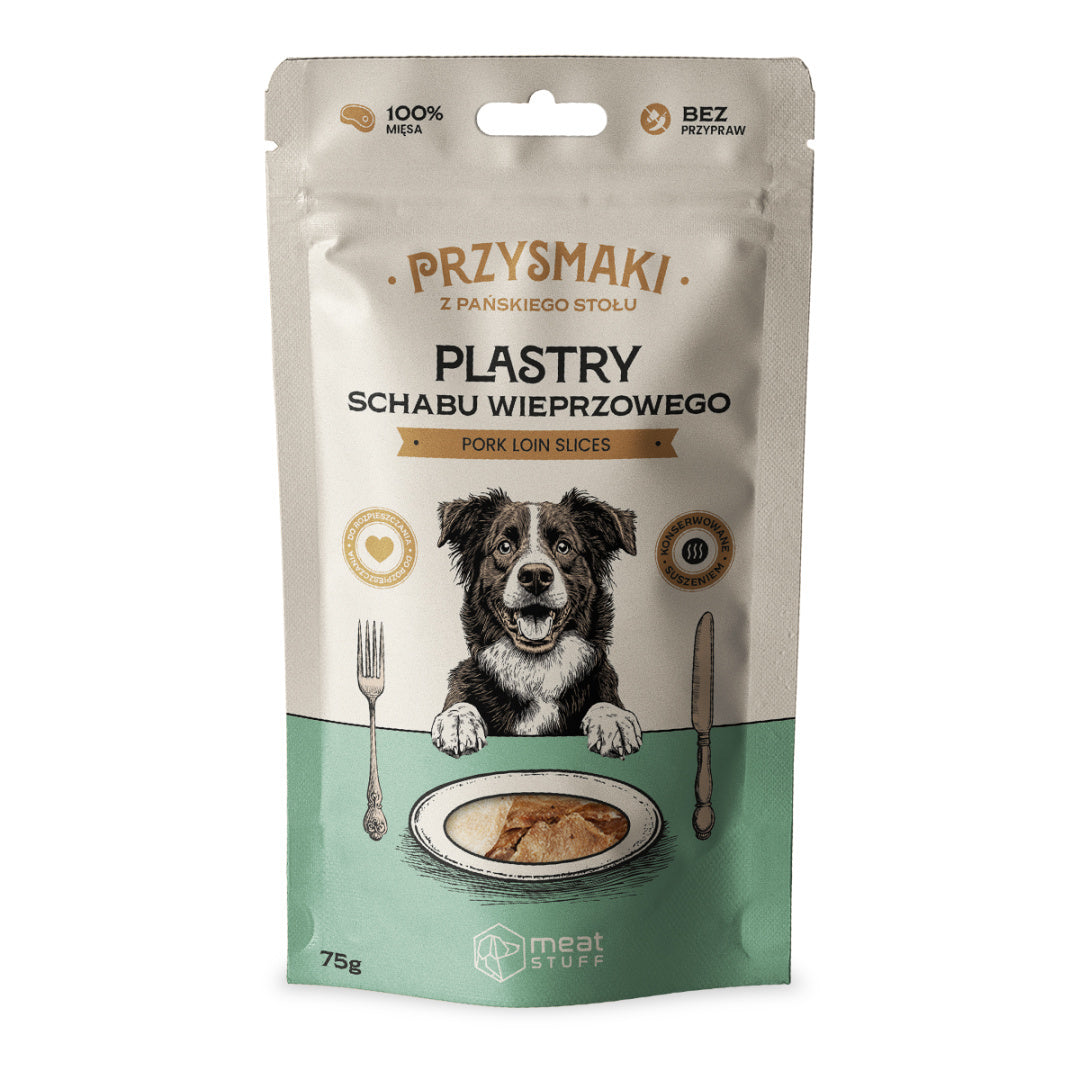 MEATSTUFF PRZYSMAKI DLA PSA PRZYSMAKI Z PAŃSKIEGO STOŁU PLASTRY SCHABU WIEPRZOWEGO 75G