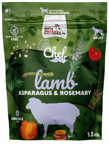 SYTA MICHA CHEF SUCHA KARMA DLA PSA JAGNIĘCINA, SZPARAGI, ROZMARYN 1,5KG