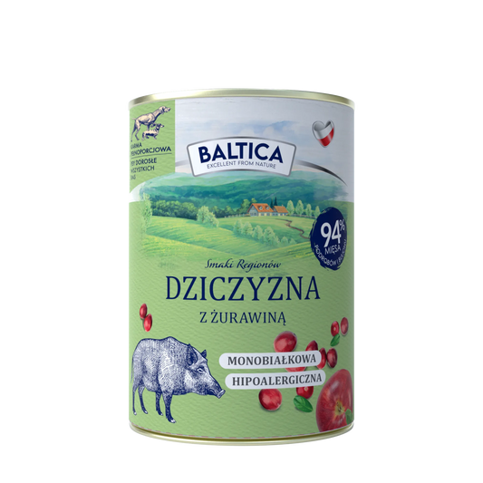 BALTICA SMAKI REGIONÓW MONO MOKRA KARMA DLA PSA DZICZYZNA Z ŻURAWINĄ 400G