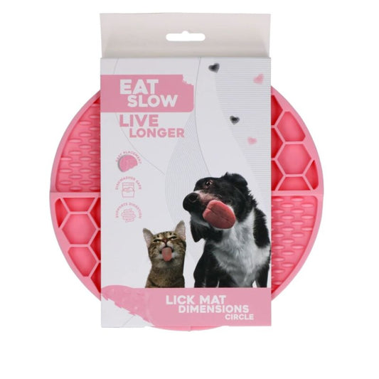EAT SLOW LIVE LONGER LICK MAT DIMENSIONS CIRCLE  PINK