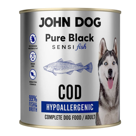 JOHN DOG PURE BLACK SENSI FISH MOKRA KARMA PIES HYPOALLERGENIC DORSZ 800G