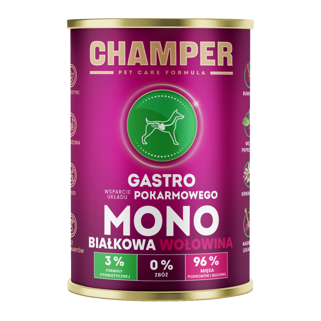 CHAMPER MOKRA KARMA DLA PSA GASTRO MONOBIAŁKOWA WOŁOWINA 400G
