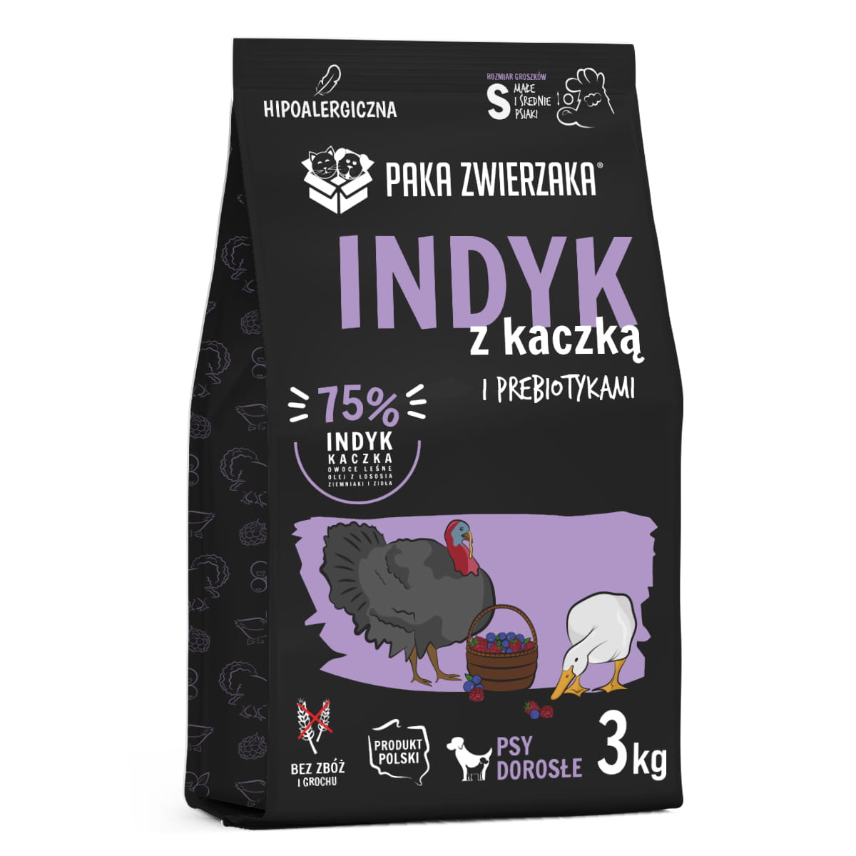 PAKA ZWIERZAKA SUCHA KARMA DLA PSA INDYK Z KACZKĄ S 3KG