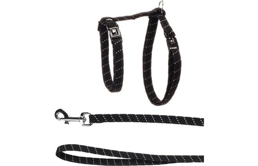 FLAMINGO CAT HARNESS WITH LEASH ELZA BLACK 22-32CM 27-46CM 110CM 10MM