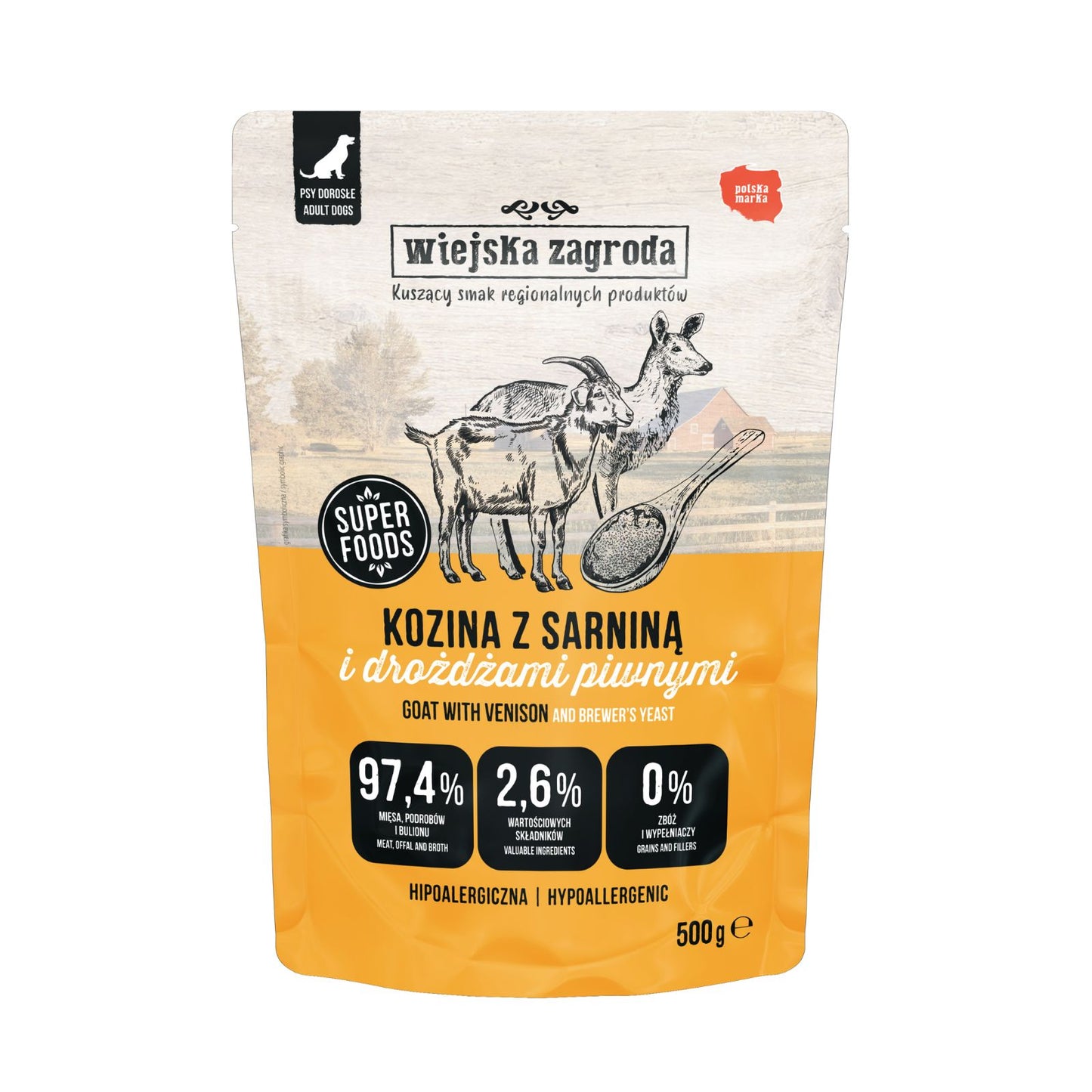 WIEJSKA ZAGRODA MOKRA KARMA PIES KOZINA Z SARNINĄ 500G