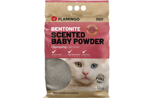 FLAMINGO CAT LITTER BENTONITE EUR BABY POWDER FINE 12KG