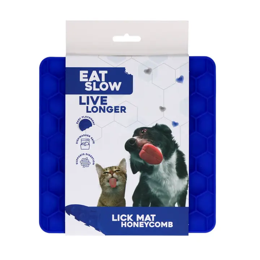 EAT SLOW LIVE LONGER LICK MAT HONEYCOMB BLUE