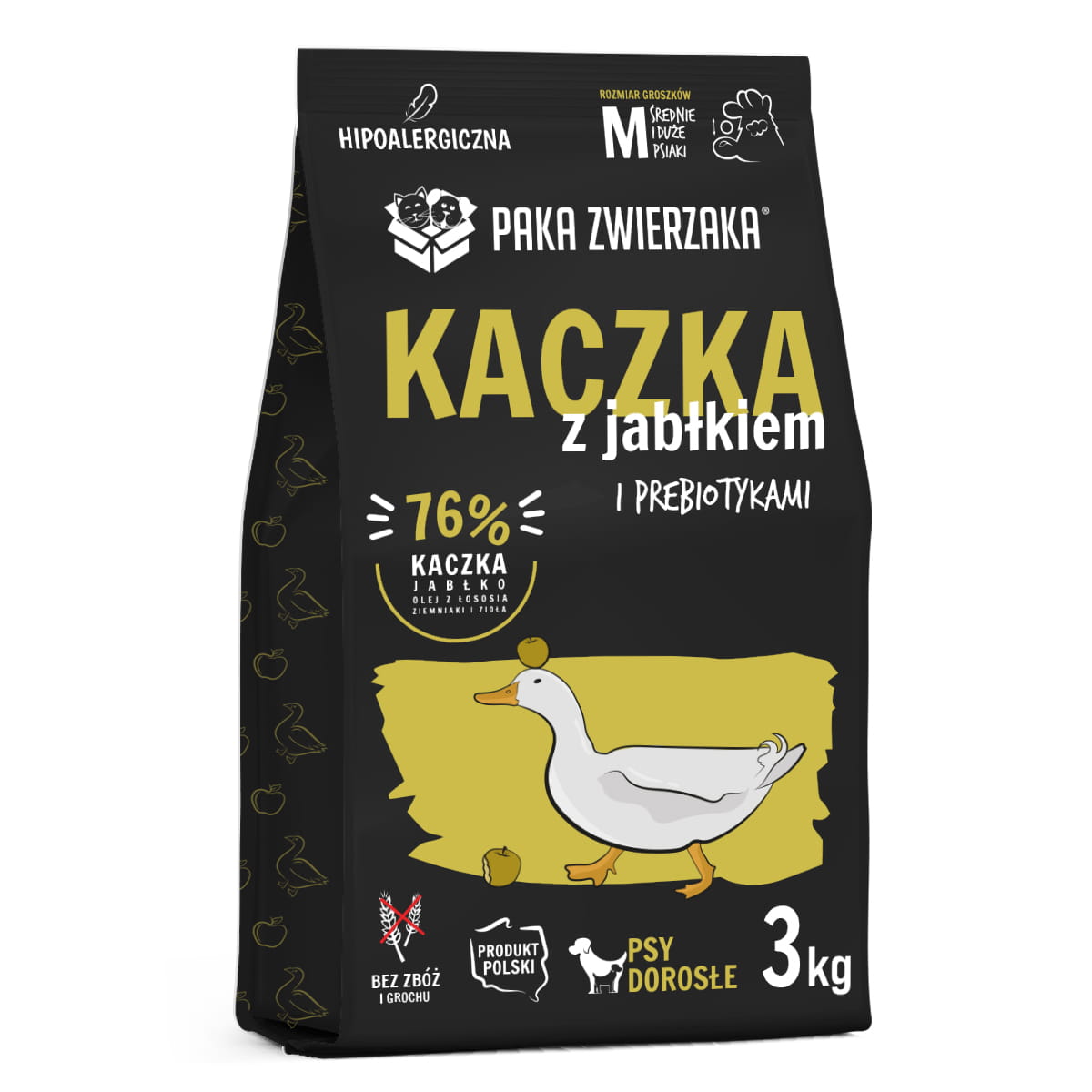 PAKA ZWIERZAKA SUCHA KARMA DLA PSA KACZKA Z JABŁKIEM M 3KG