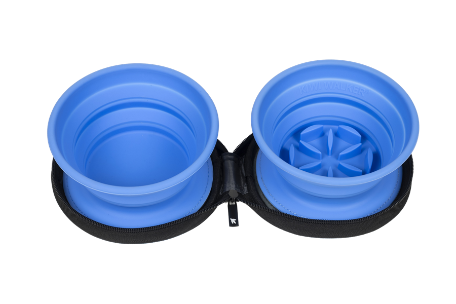 KIWI WALKER TRAVEL DOUBLE BOWL SLOWFEEDER NIEBIESKIE